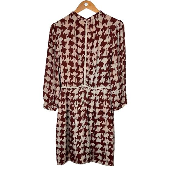 Burberry Brit 12 100% Silk Brown Tan Houndstooth 3/4 Sleeve Button Mini Dress - Picture 10 of 13